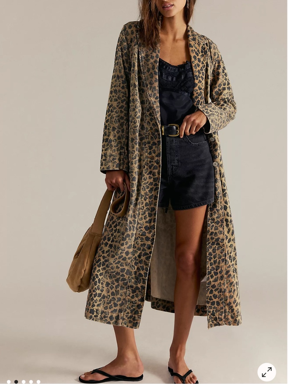 Free People Leopard Print Long Robe in Tan and Black